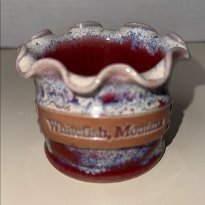 Whitefish Montana Ceramic Pottery Planter Vase Scallop Ruffle Edge Handmade 2002